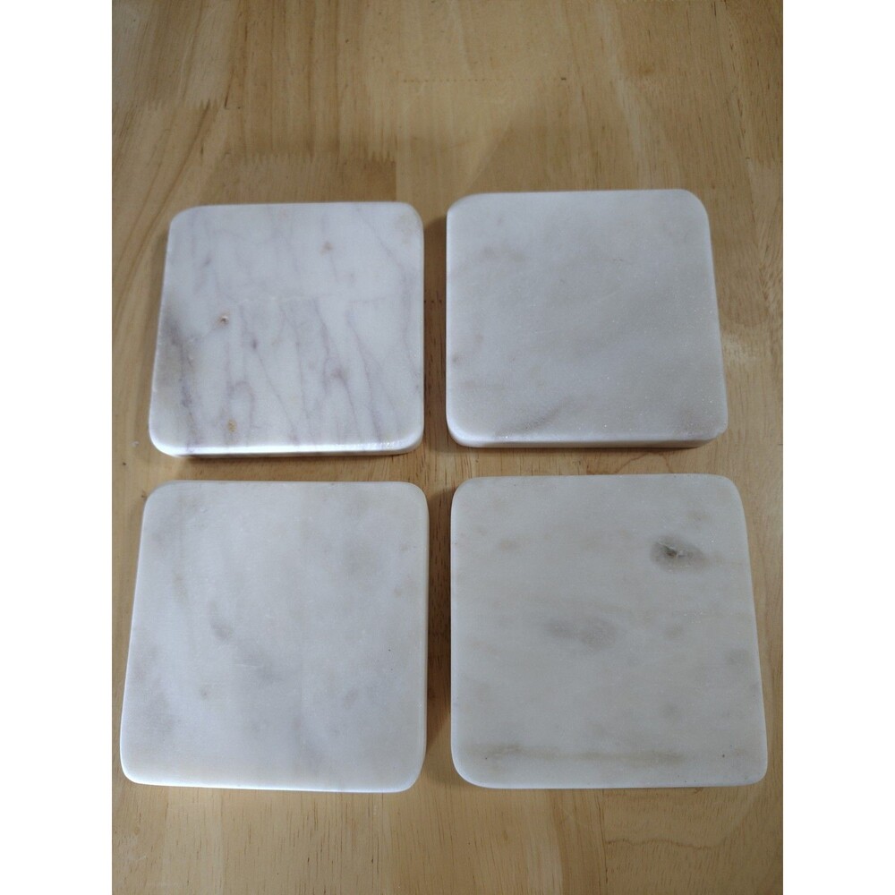 White Marble With Gray And Some Brown Tones Set 4 Square Coasters 1/2 In Thick